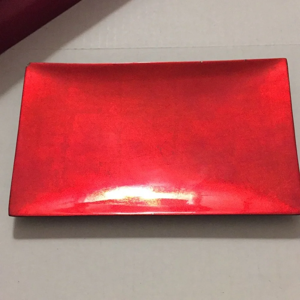 BOX AND TRAY SET Iridescent red lacquered 11” box & 9.75” tray festive holiday